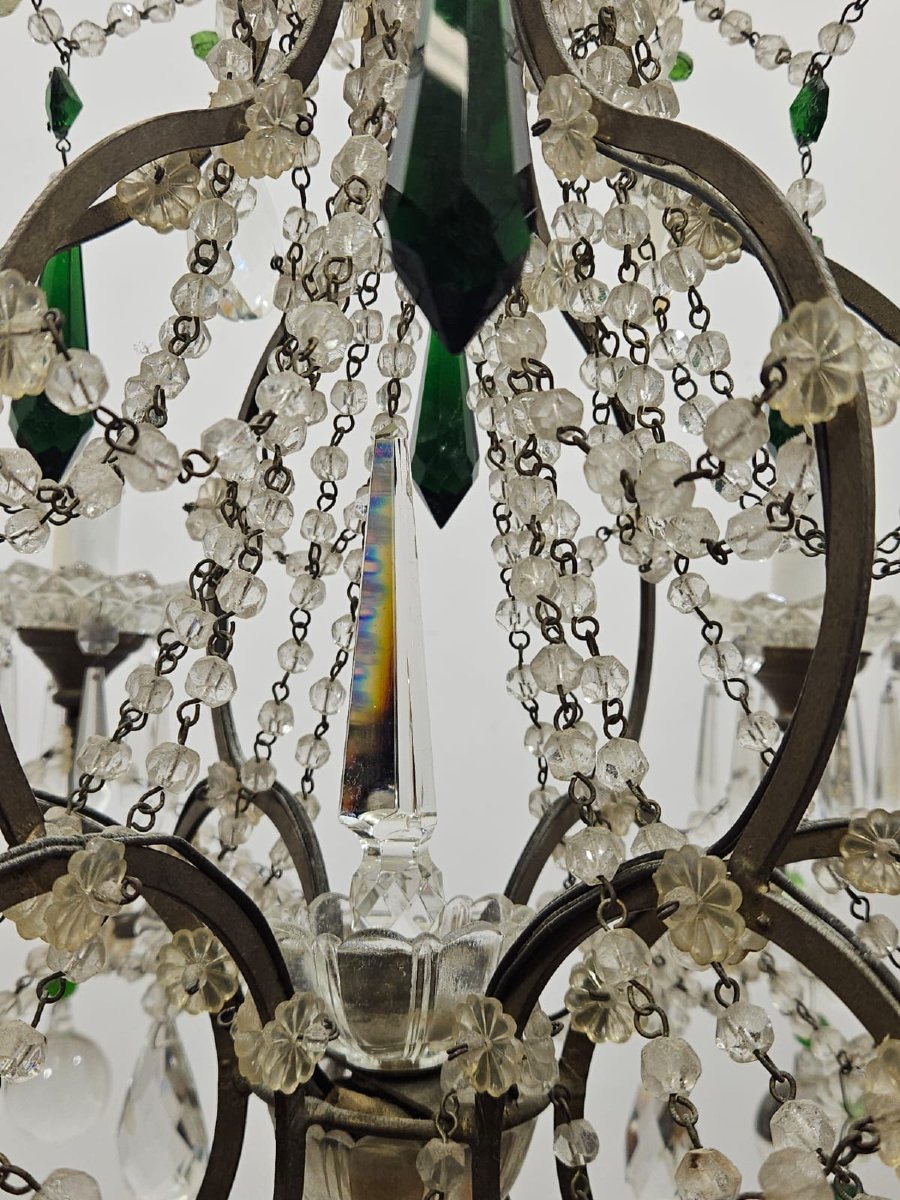 6-light Chandelier In Iron And Colored Green Glass - 1950s-photo-5