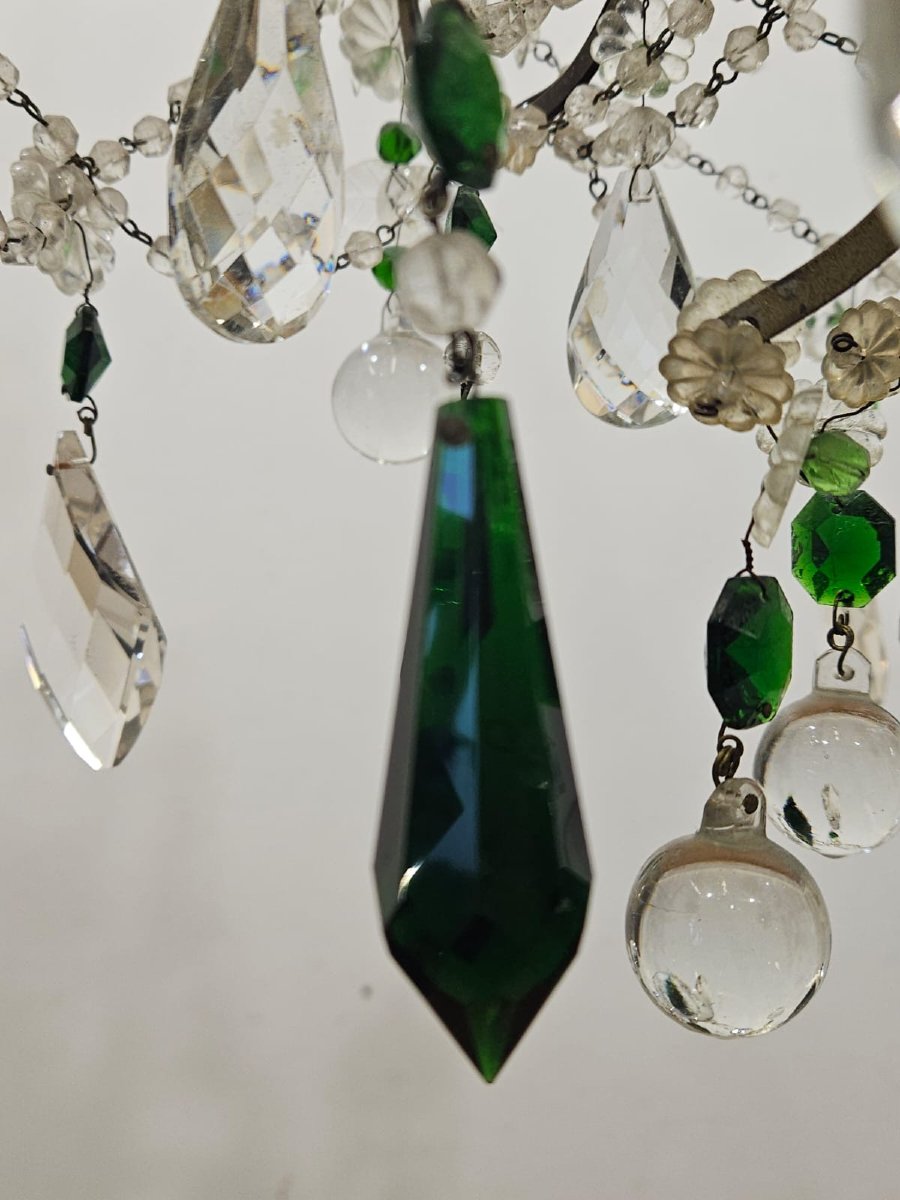 6-light Chandelier In Iron And Colored Green Glass - 1950s-photo-6
