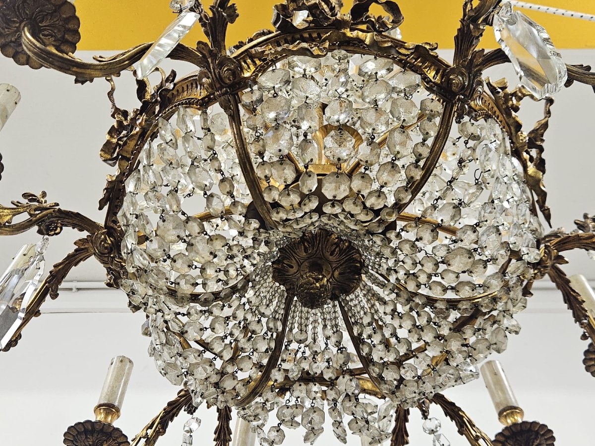 Bronze And Crystal Chandelier - 1950 --photo-2