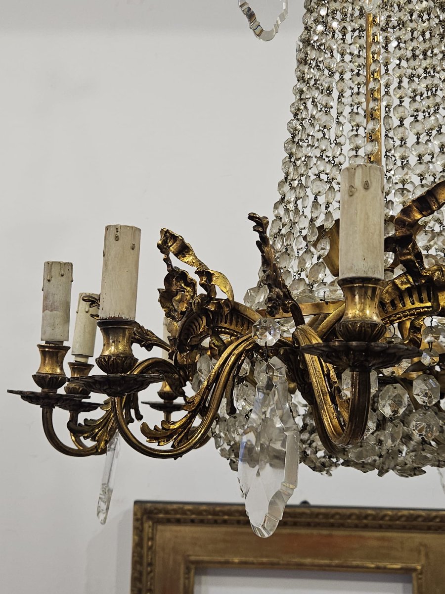 Bronze And Crystal Chandelier - 1950 --photo-3