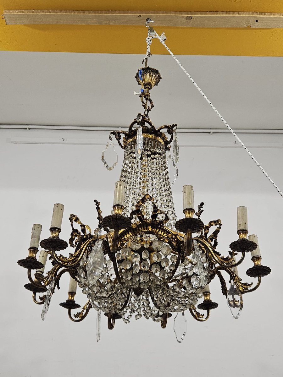 Bronze And Crystal Chandelier - 1950 --photo-4