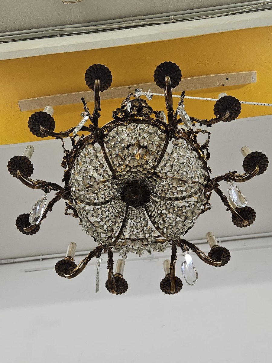Bronze And Crystal Chandelier - 1950 --photo-1