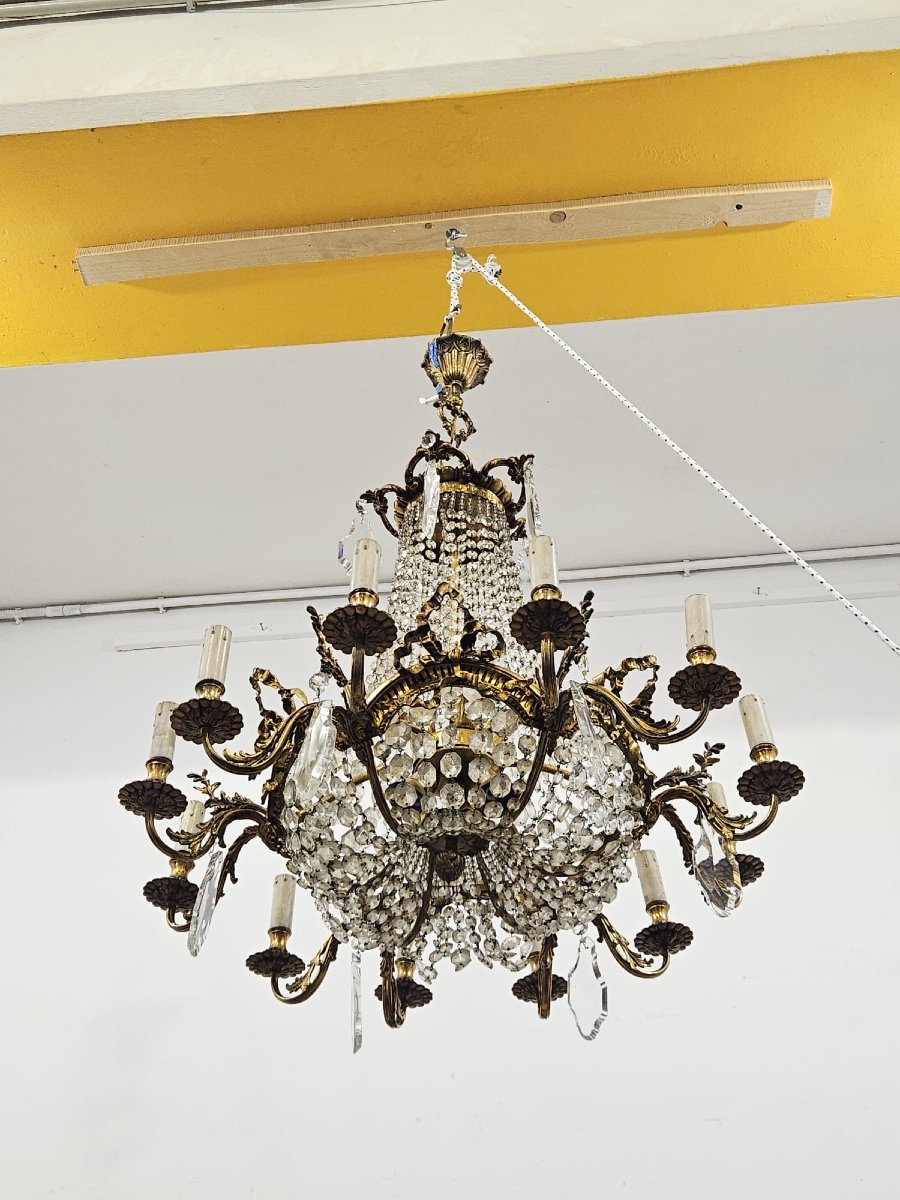 Bronze And Crystal Chandelier - 1950 --photo-2