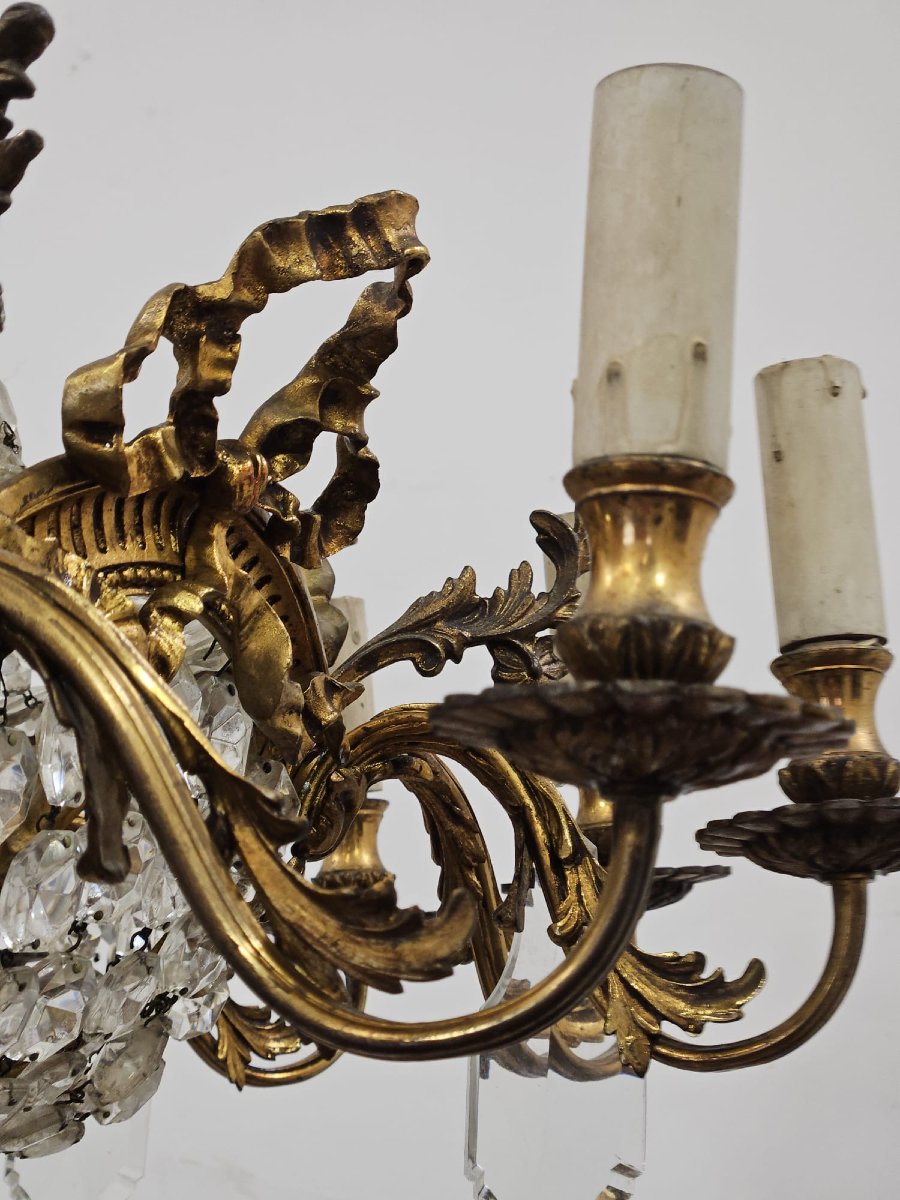 Bronze And Crystal Chandelier - 1950 --photo-3