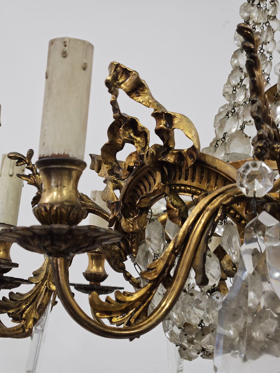 Bronze And Crystal Chandelier - 1950 --photo-5