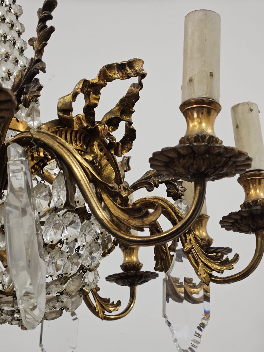 Bronze And Crystal Chandelier - 1950 --photo-8