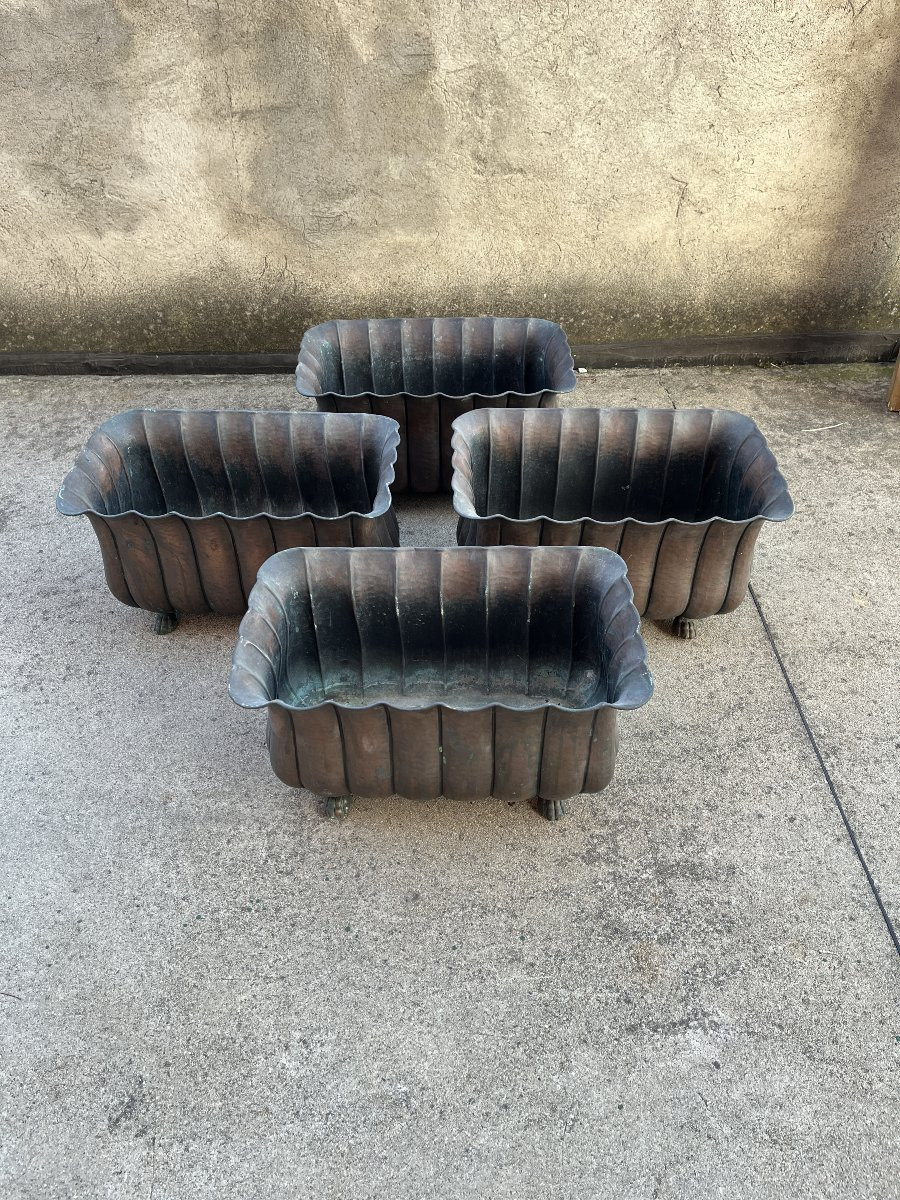Antique Copper Planters – Set Of 4-photo-8