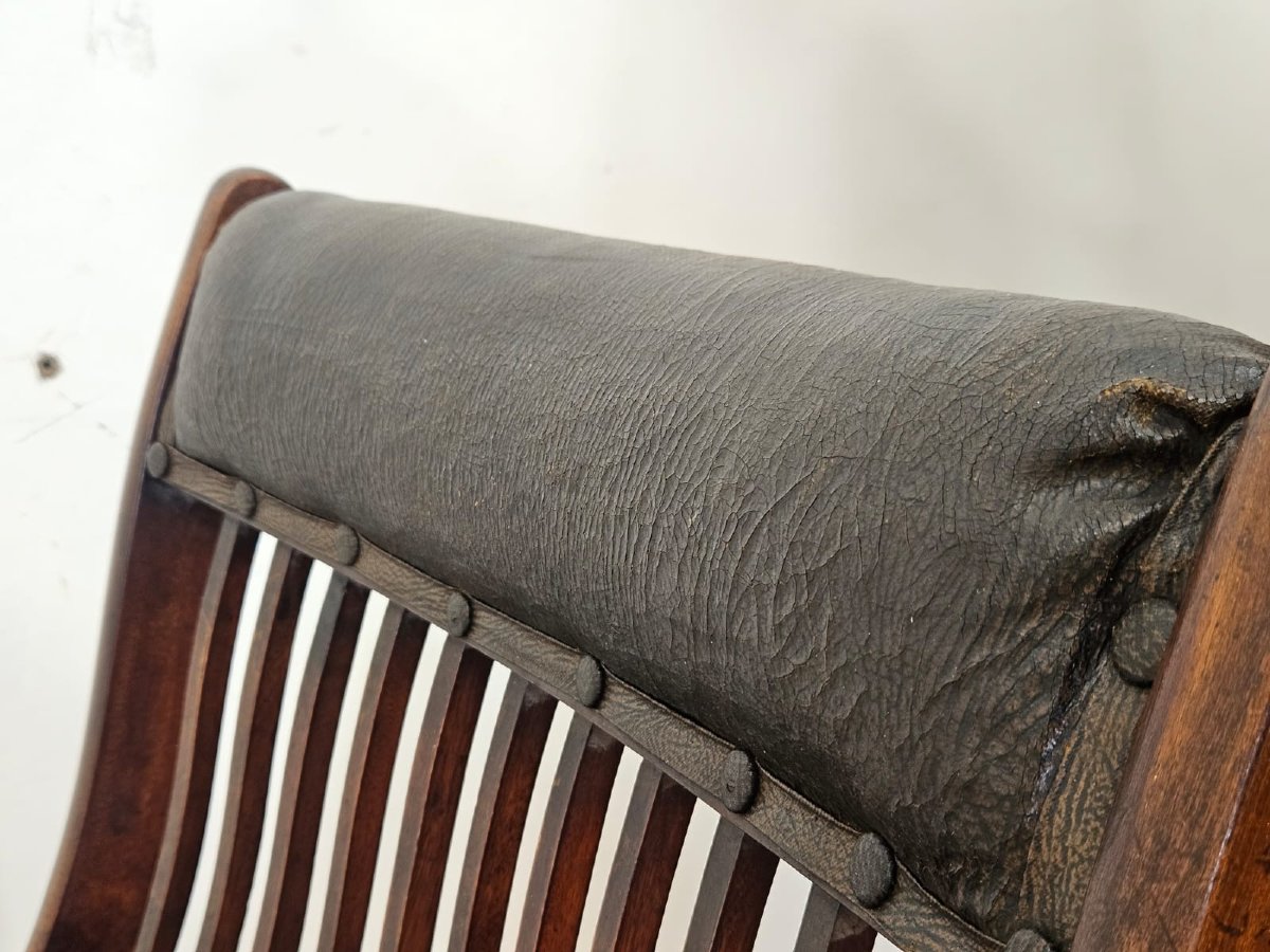 English Folding Chair In Wood And Leather – Late 19th / Early 20th Century-photo-2