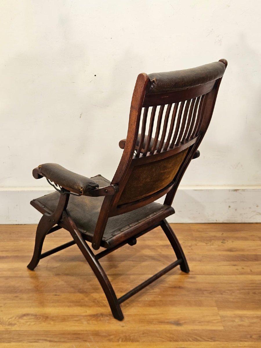 English Folding Chair In Wood And Leather – Late 19th / Early 20th Century-photo-6