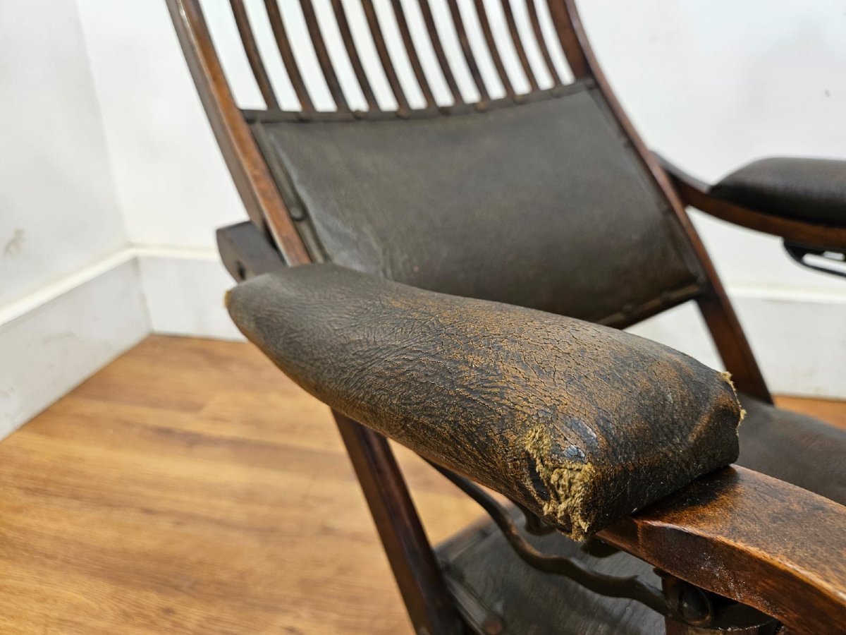 English Folding Chair In Wood And Leather – Late 19th / Early 20th Century-photo-7