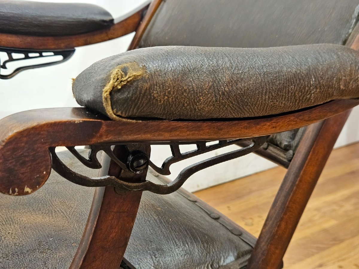 English Folding Chair In Wood And Leather – Late 19th / Early 20th Century-photo-8