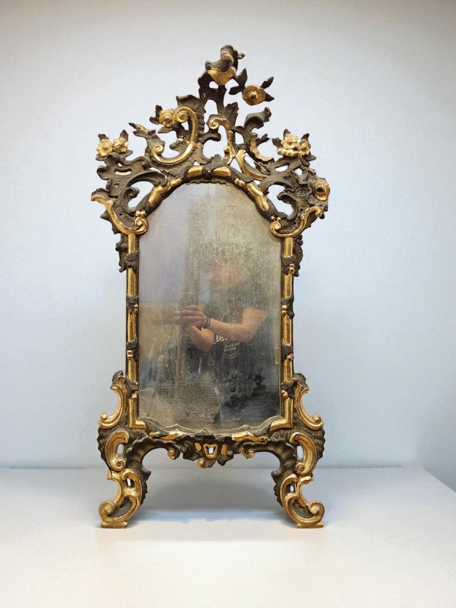 Lacquered And Gilded Mirror In Carved Wood - 19th Century.