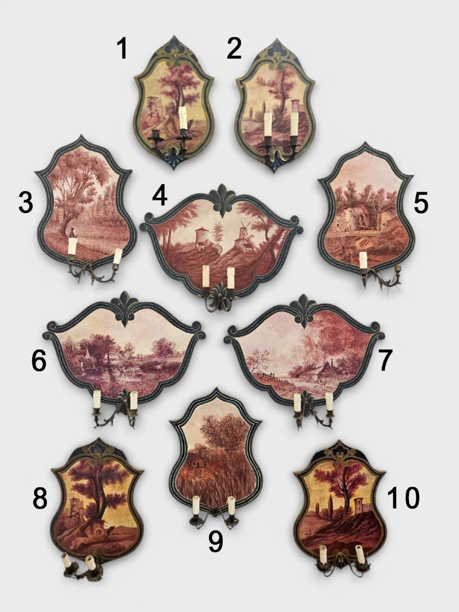 Série de 10 appliques peintes sur panneau – Années 1950-photo-2