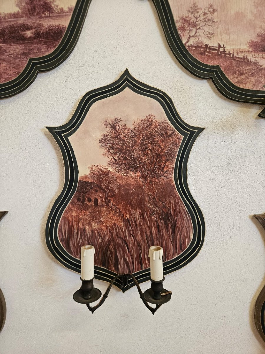 Série de 10 appliques peintes sur panneau – Années 1950-photo-3