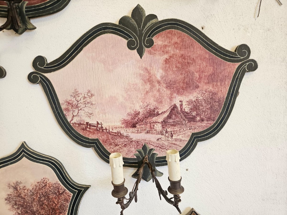 Série de 10 appliques peintes sur panneau – Années 1950-photo-1