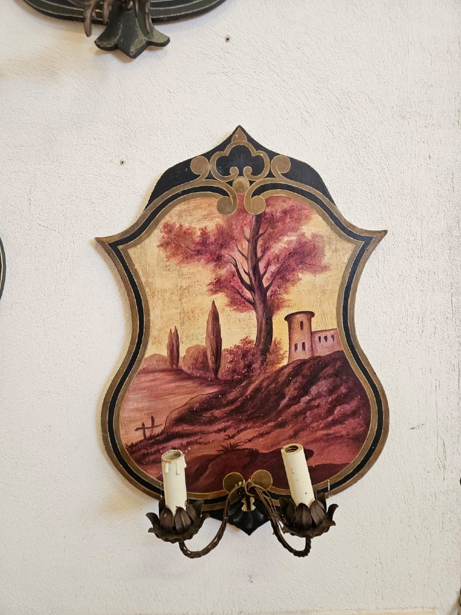 Série de 10 appliques peintes sur panneau – Années 1950-photo-3