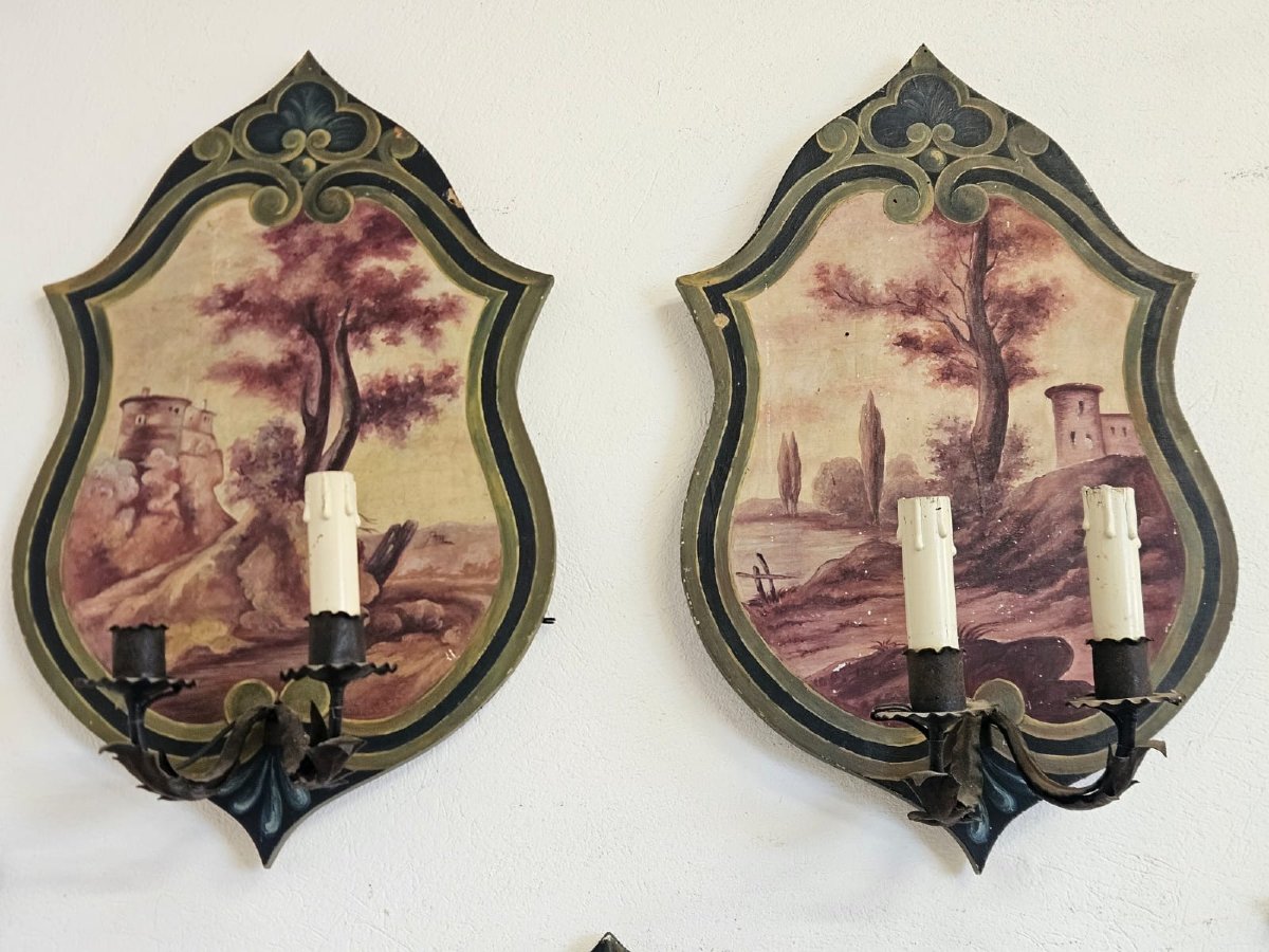 Série de 10 appliques peintes sur panneau – Années 1950-photo-4