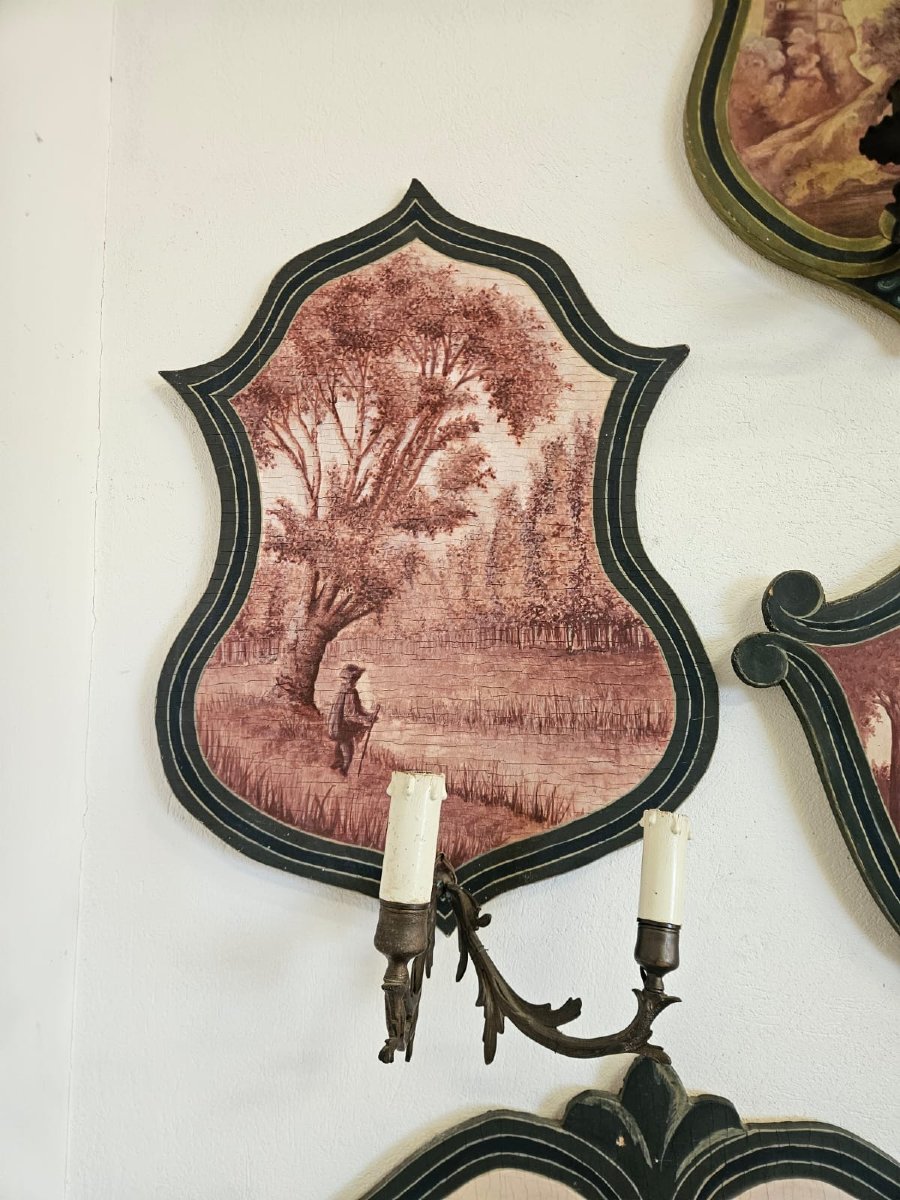 Série de 10 appliques peintes sur panneau – Années 1950-photo-6