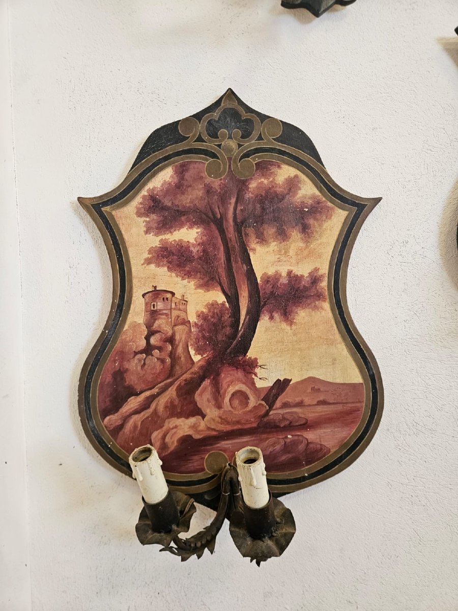 Série de 10 appliques peintes sur panneau – Années 1950-photo-7
