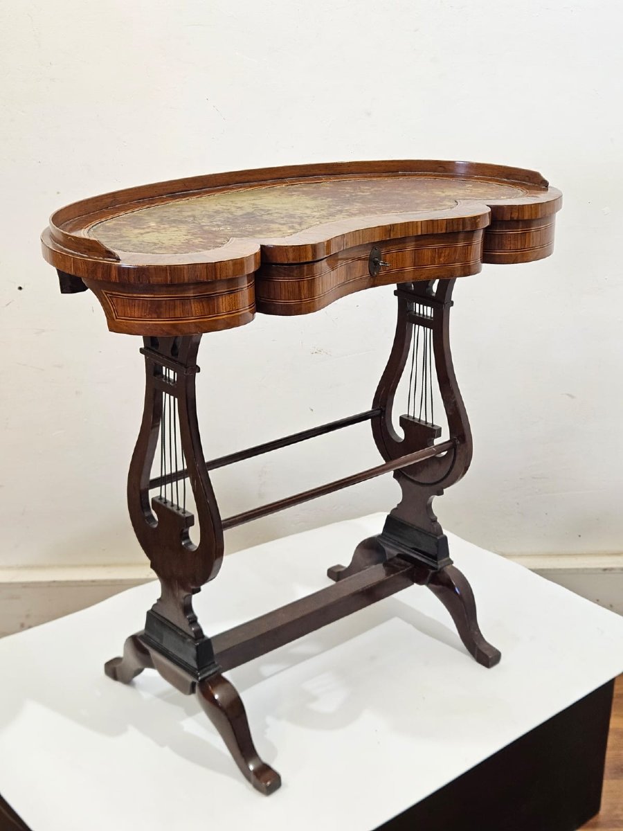 Kidney-shaped Veneered And Inlaid Table – 18th Century-photo-8