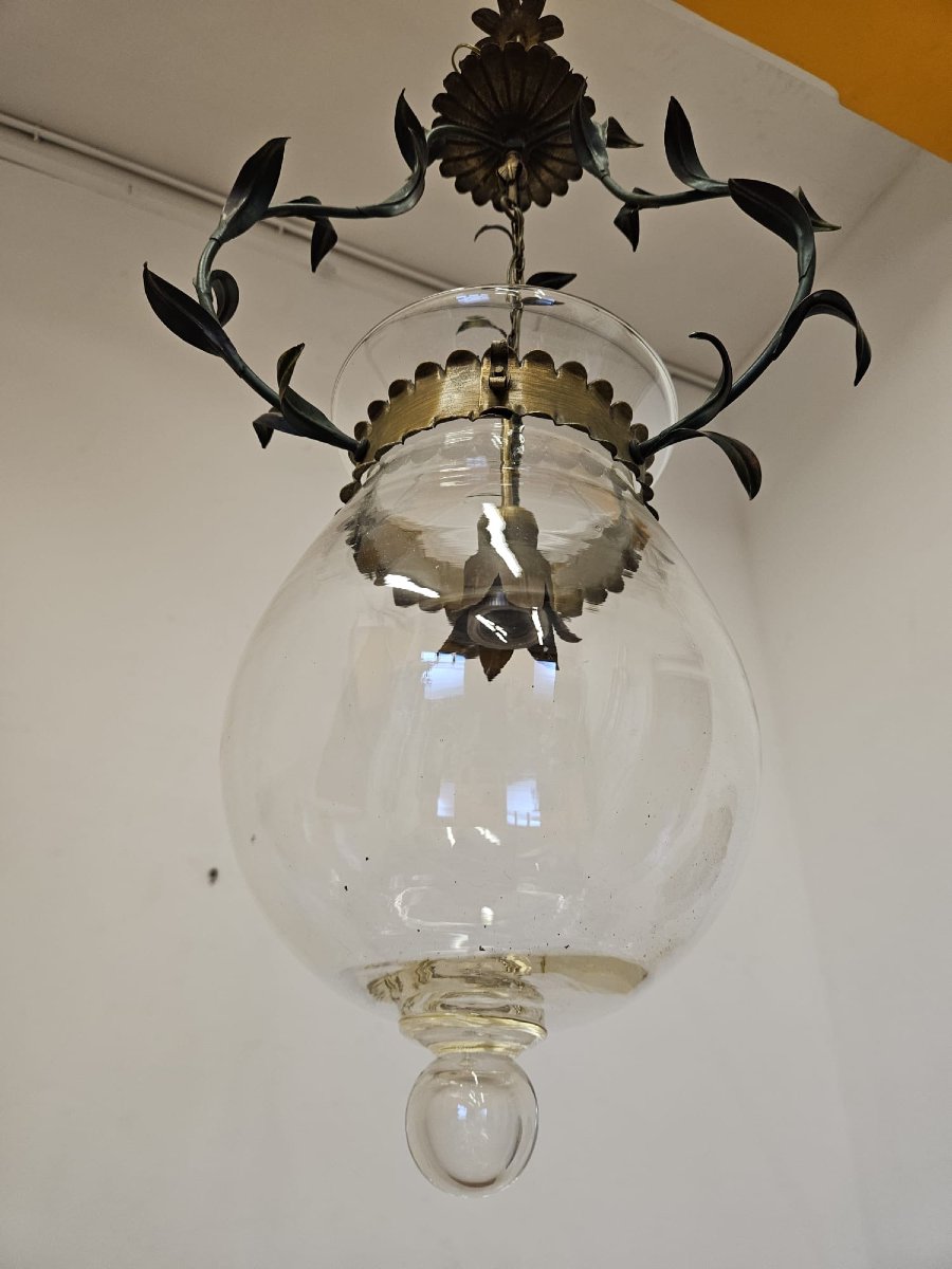 Lustre en fer forgé avec verre, années 1950-photo-4
