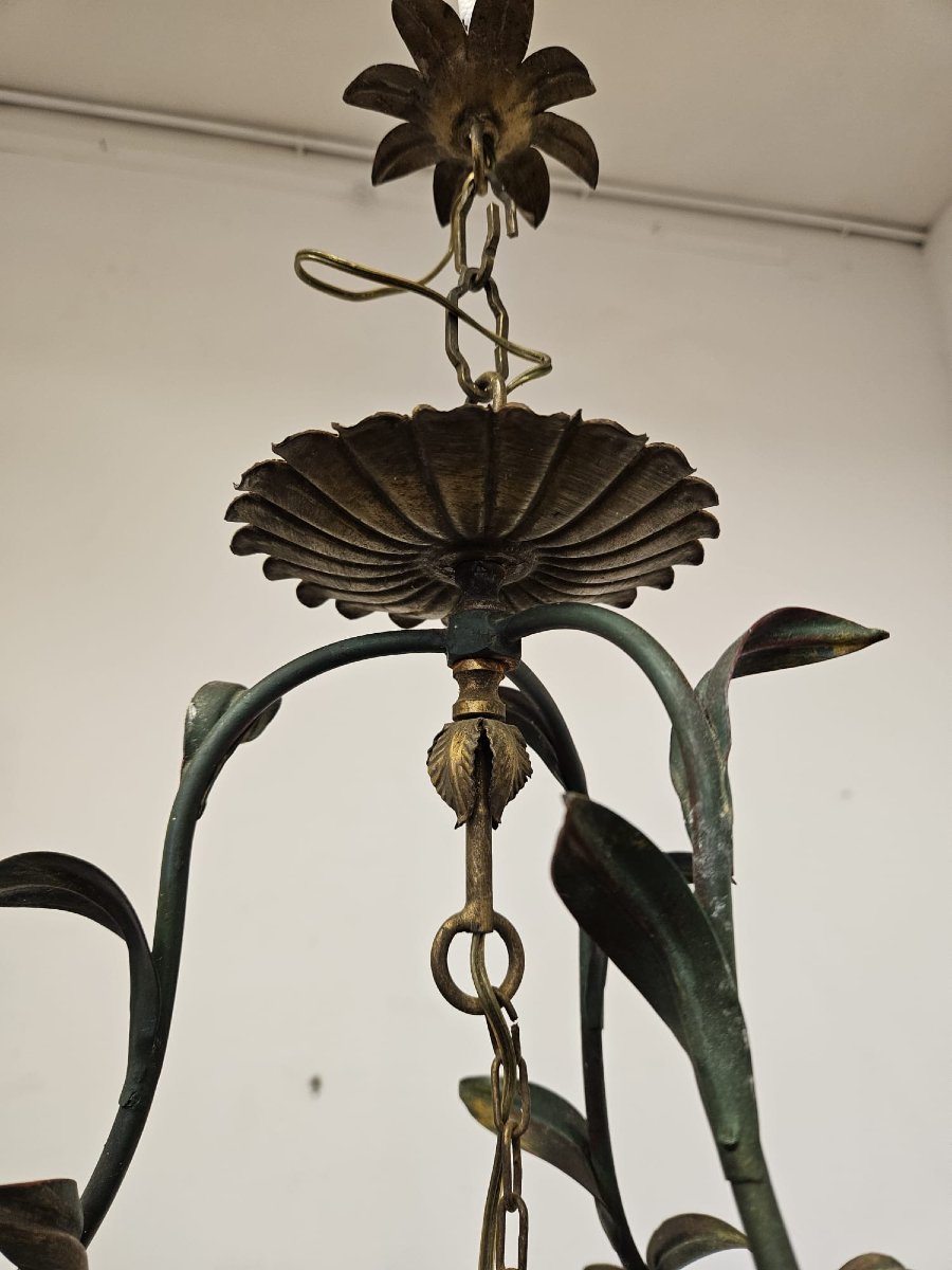 Lustre en fer forgé avec verre, années 1950-photo-1