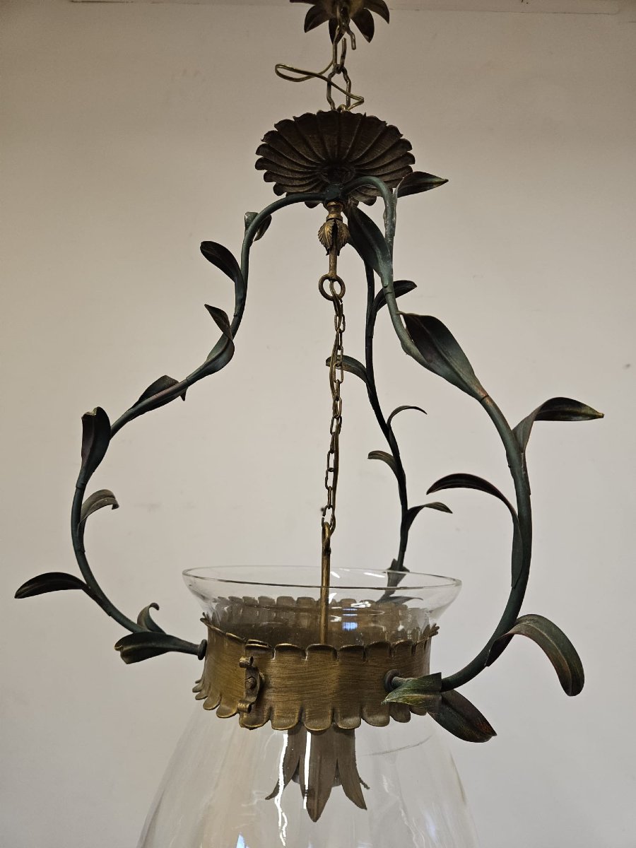 Lustre en fer forgé avec verre, années 1950-photo-2
