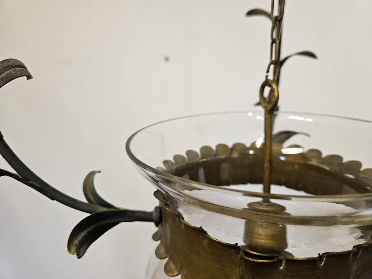 Lustre en fer forgé avec verre, années 1950-photo-3