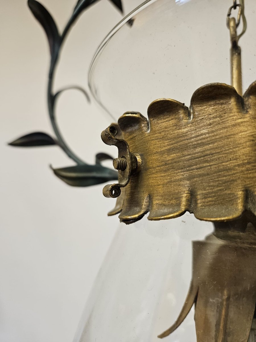 Lustre en fer forgé avec verre, années 1950-photo-4