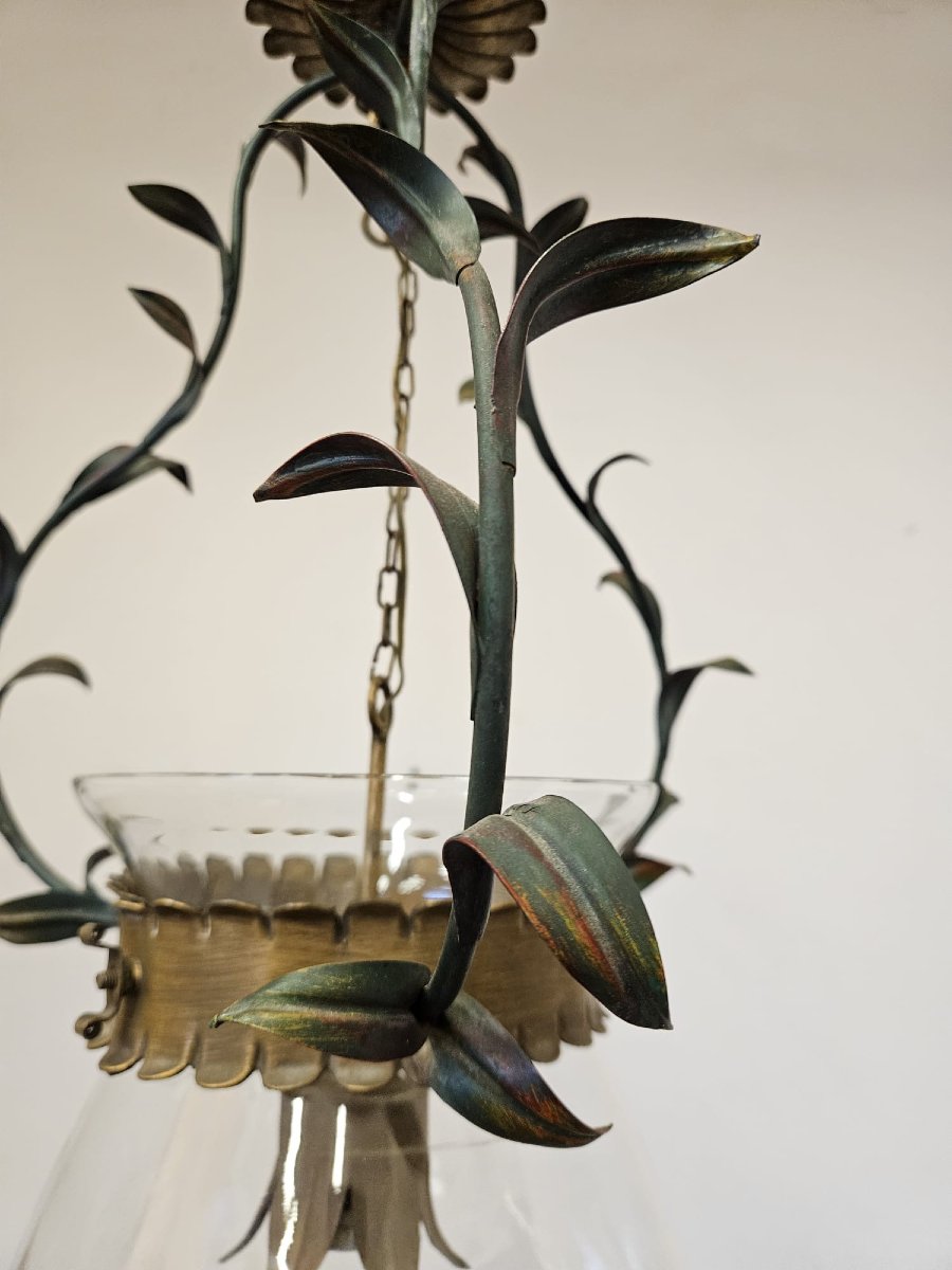 Lustre en fer forgé avec verre, années 1950-photo-5