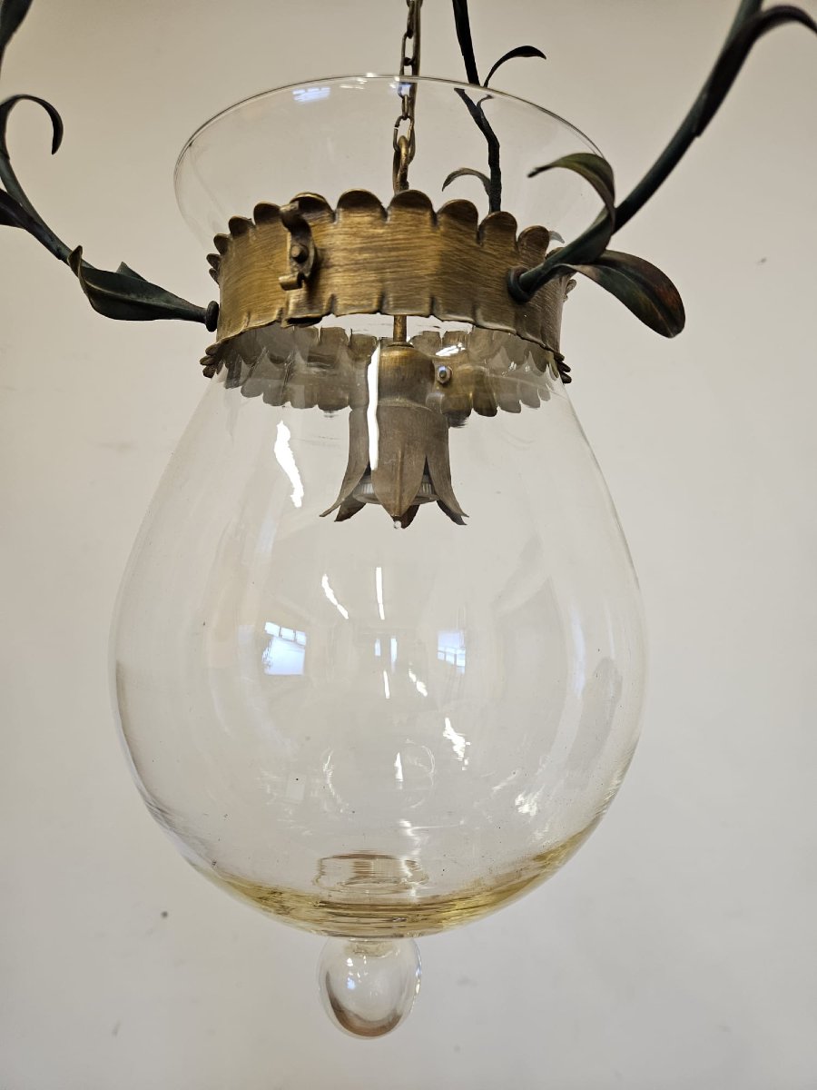 Lustre en fer forgé avec verre, années 1950-photo-7