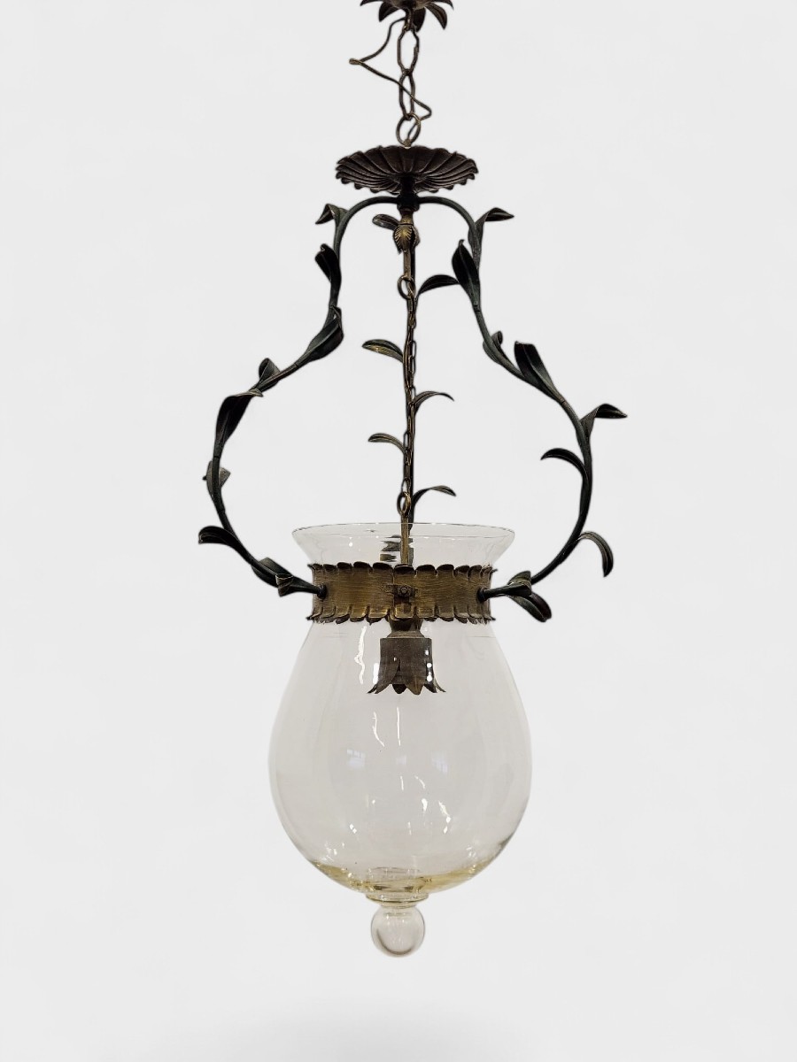 Lustre en fer forgé avec verre, années 1950