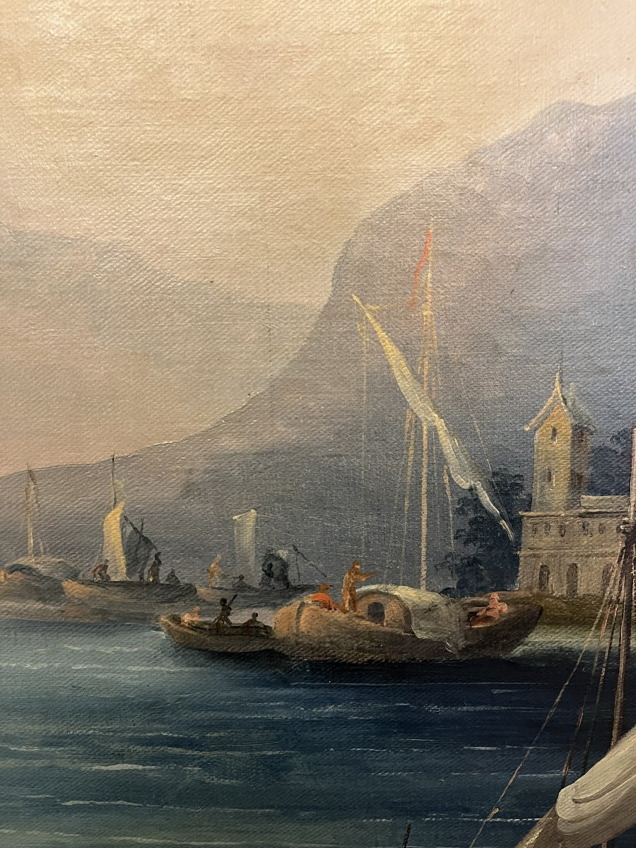 Peinture à l’huile sur toile – Vue de la forteresse d’Ehrenbreitstein sur le Rhin-photo-2