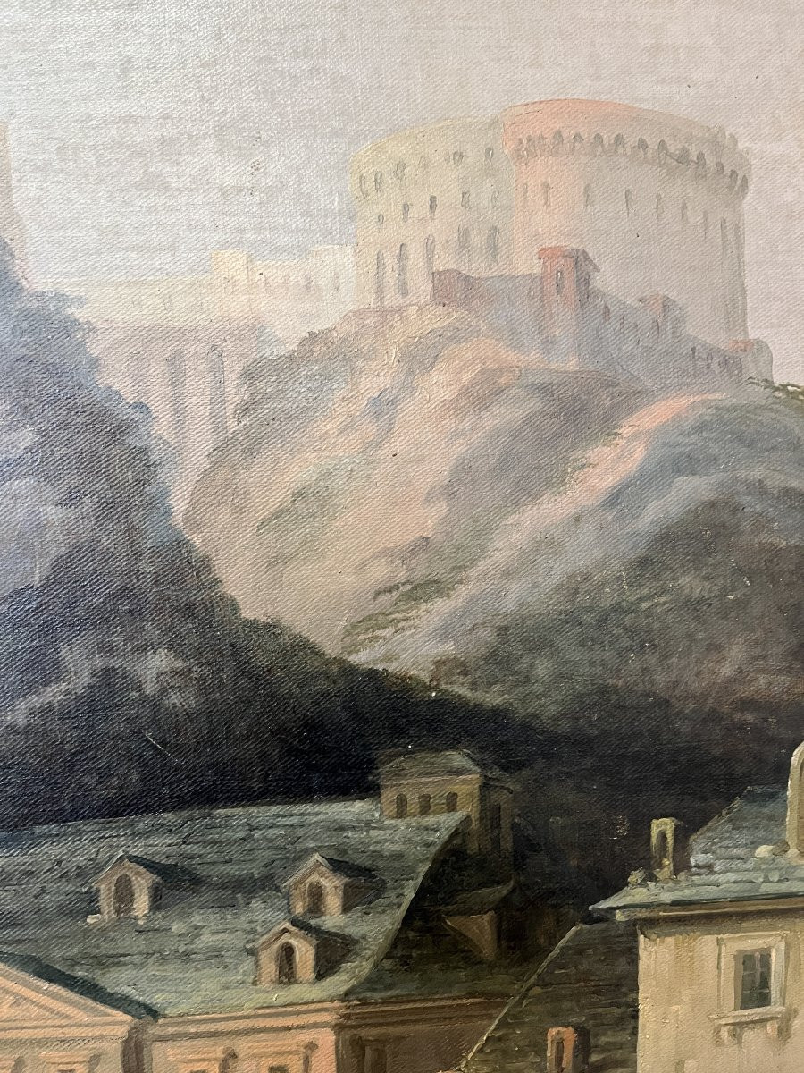 Peinture à l’huile sur toile – Vue de la forteresse d’Ehrenbreitstein sur le Rhin-photo-6