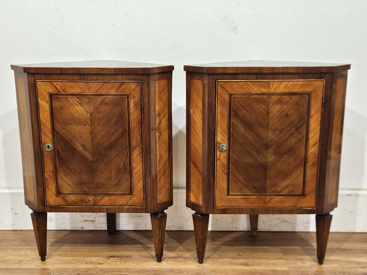 Pair Of Louis XVI Style Veneered Corner Cabinets – Early 19th Century-photo-3