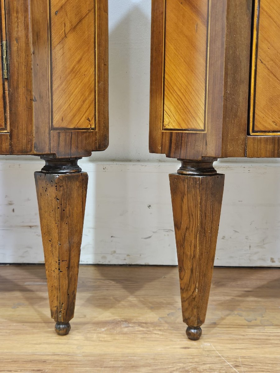 Pair Of Louis XVI Style Veneered Corner Cabinets – Early 19th Century-photo-3