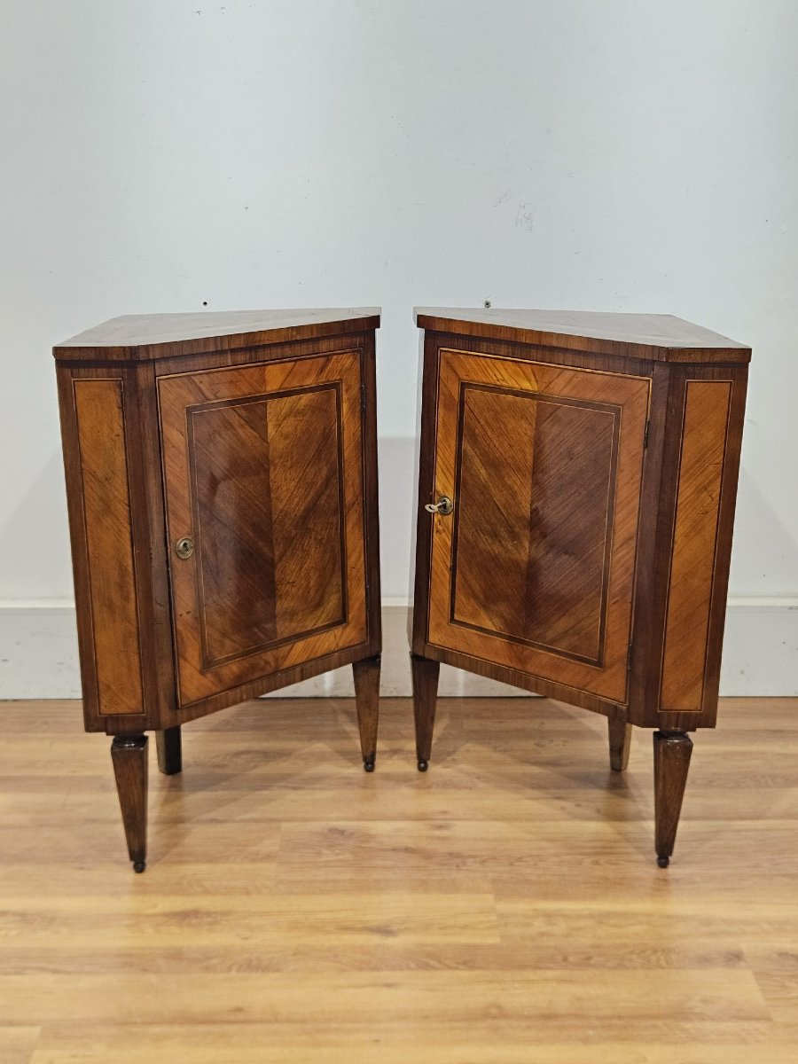 Pair Of Louis XVI Style Veneered Corner Cabinets – Early 19th Century-photo-6