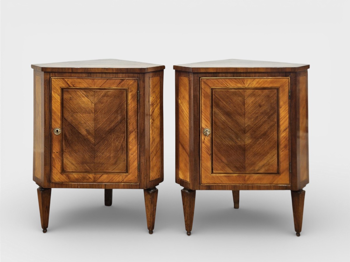 Pair Of Louis XVI Style Veneered Corner Cabinets – Early 19th Century