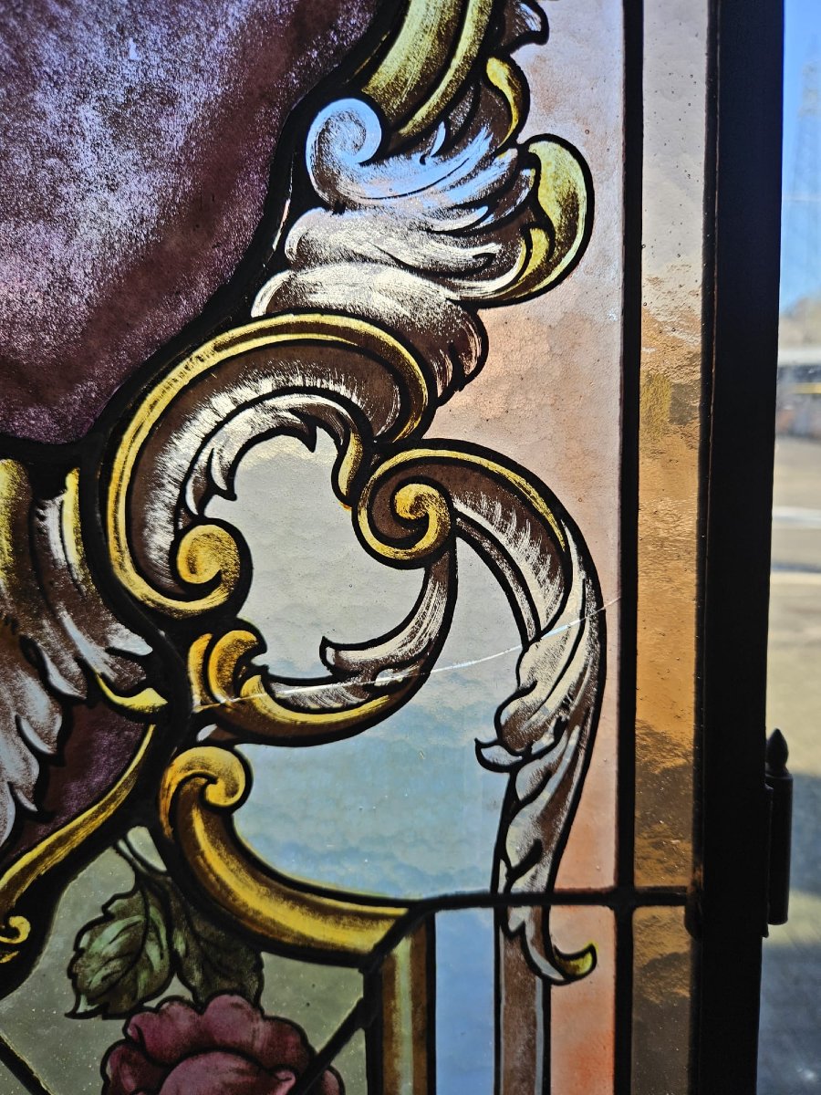 Pair Of Leaded Cathedral Stained Glass Windows – Early 20th Century – 215 X 41.5 Cm-photo-2