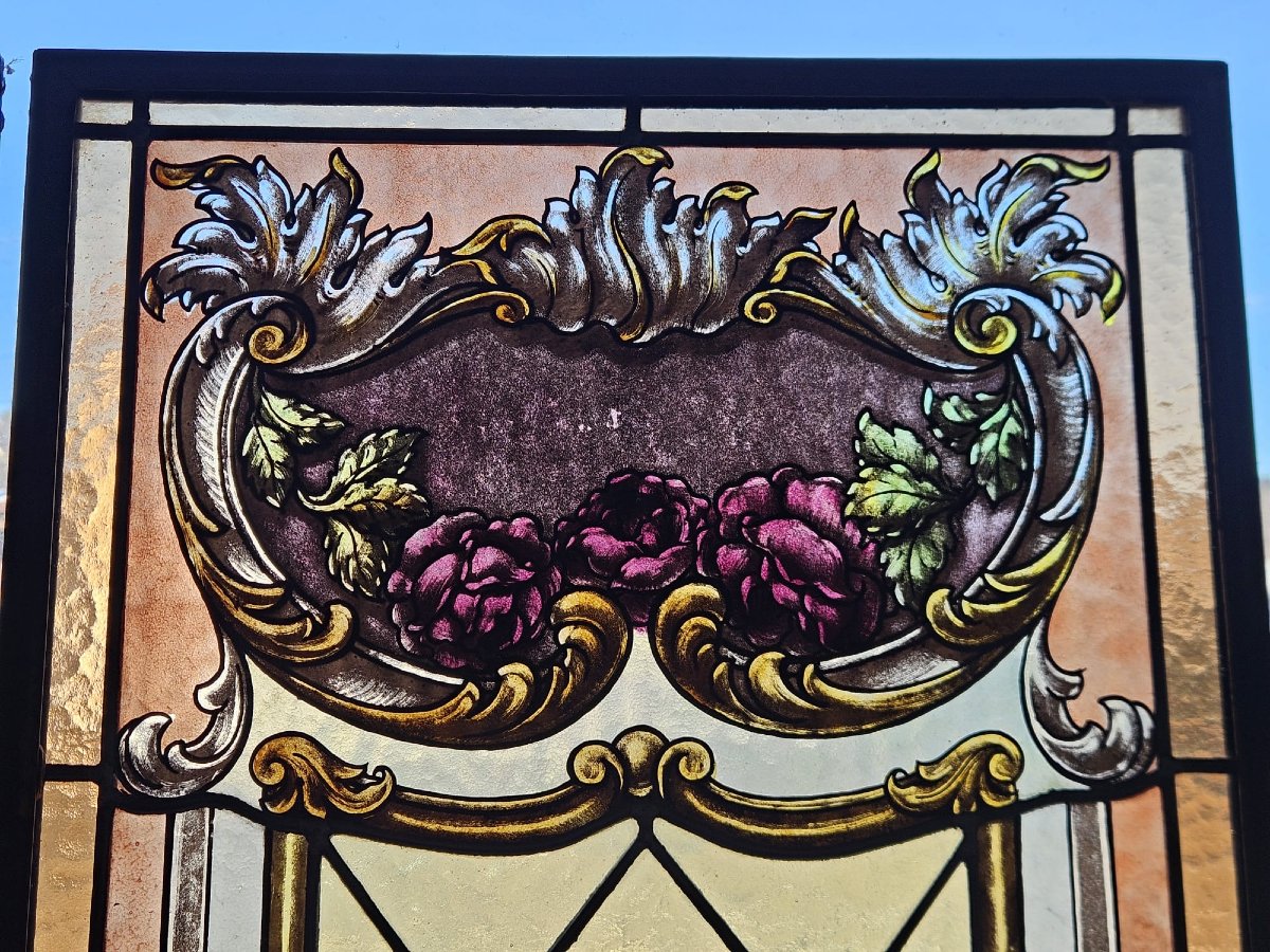 Pair Of Leaded Cathedral Stained Glass Windows – Early 20th Century – 215 X 41.5 Cm-photo-3