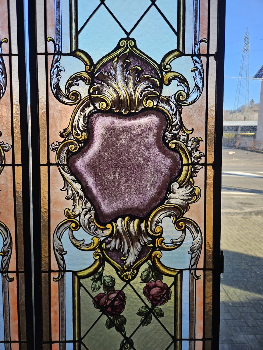 Pair Of Leaded Cathedral Stained Glass Windows – Early 20th Century – 215 X 41.5 Cm-photo-4