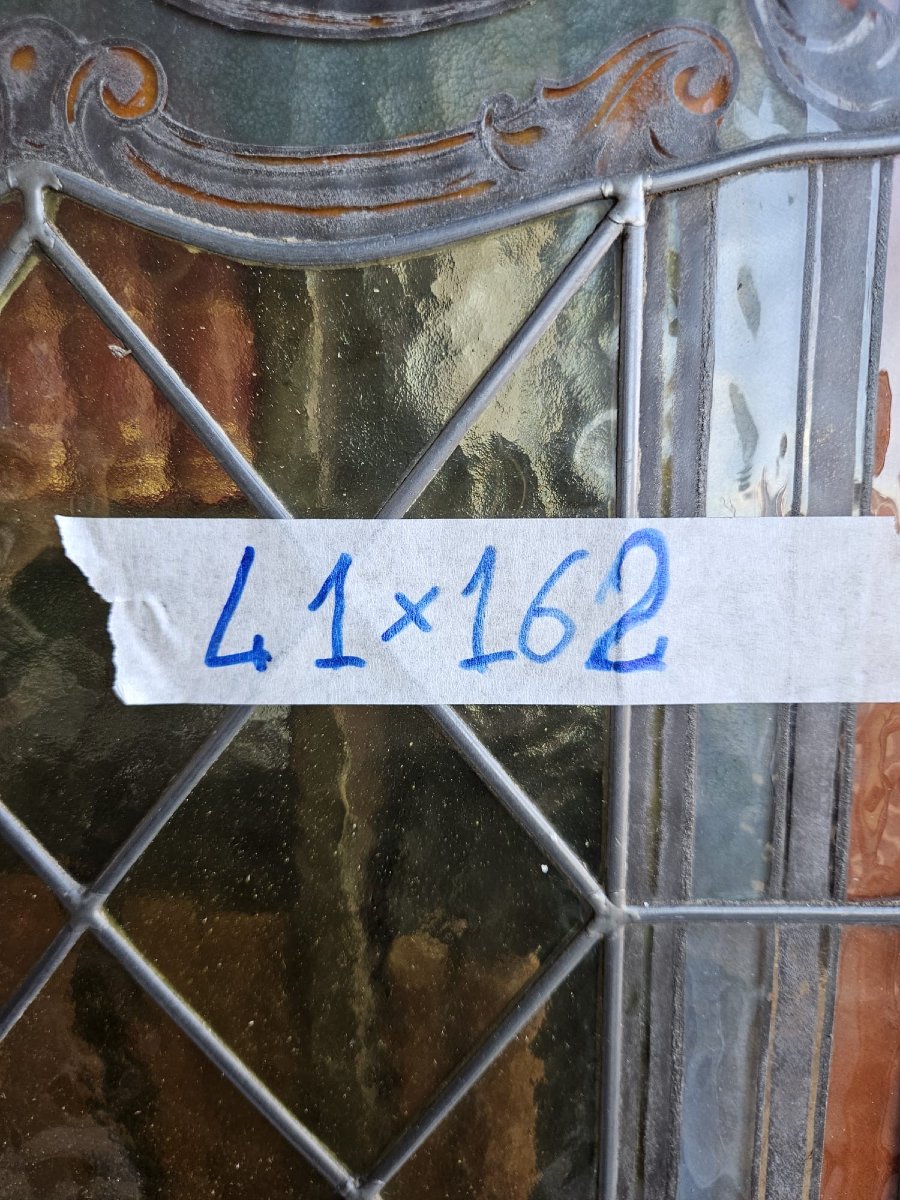 Pair Of Leaded Cathedral Stained Glass Windows – Early 20th Century – 162 Cm X 41 Cm-photo-3