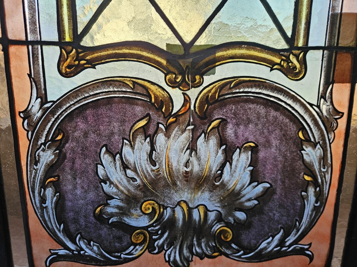 Pair Of Leaded Cathedral Stained Glass Windows – Early 20th Century – 162 Cm X 41 Cm-photo-5