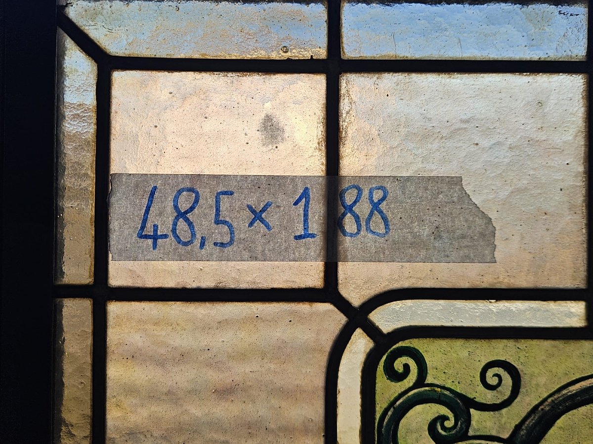 Paire de vitraux cathédrale sertis au plomb – Début du XXᵉ siècle – 188 x 48,5 cm-photo-2