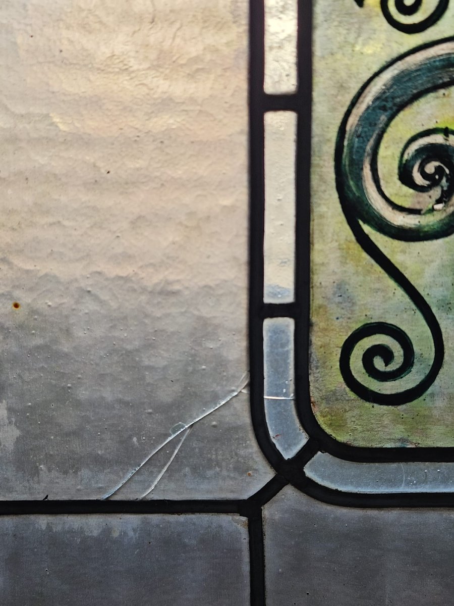 Paire de vitraux cathédrale sertis au plomb – Début du XXᵉ siècle – 188 x 48,5 cm-photo-4