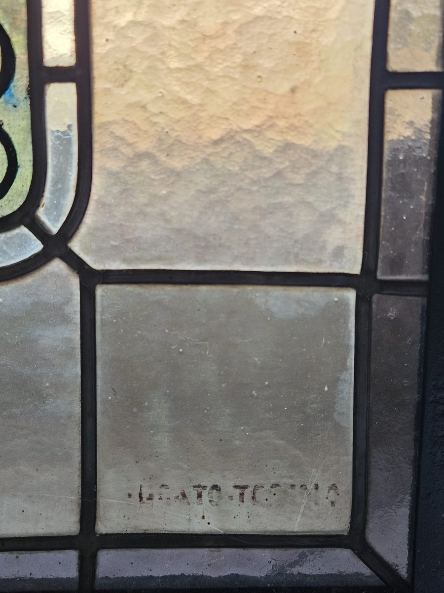 Paire de vitraux cathédrale sertis au plomb – Début du XXᵉ siècle – 188 x 48,5 cm-photo-5