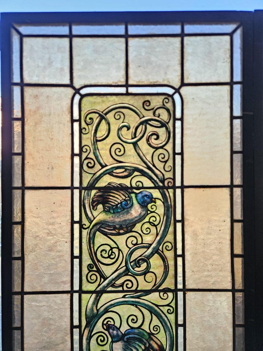 Paire de vitraux cathédrale sertis au plomb – Début du XXᵉ siècle – 188 x 48,5 cm-photo-6