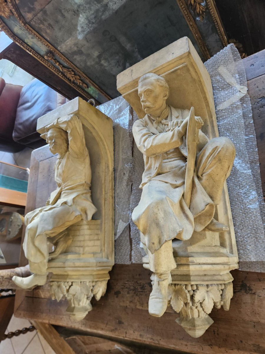 Pair Of Terracotta Sculptural Elements – Signed And Dated 1866 “w. Wolff”-photo-3