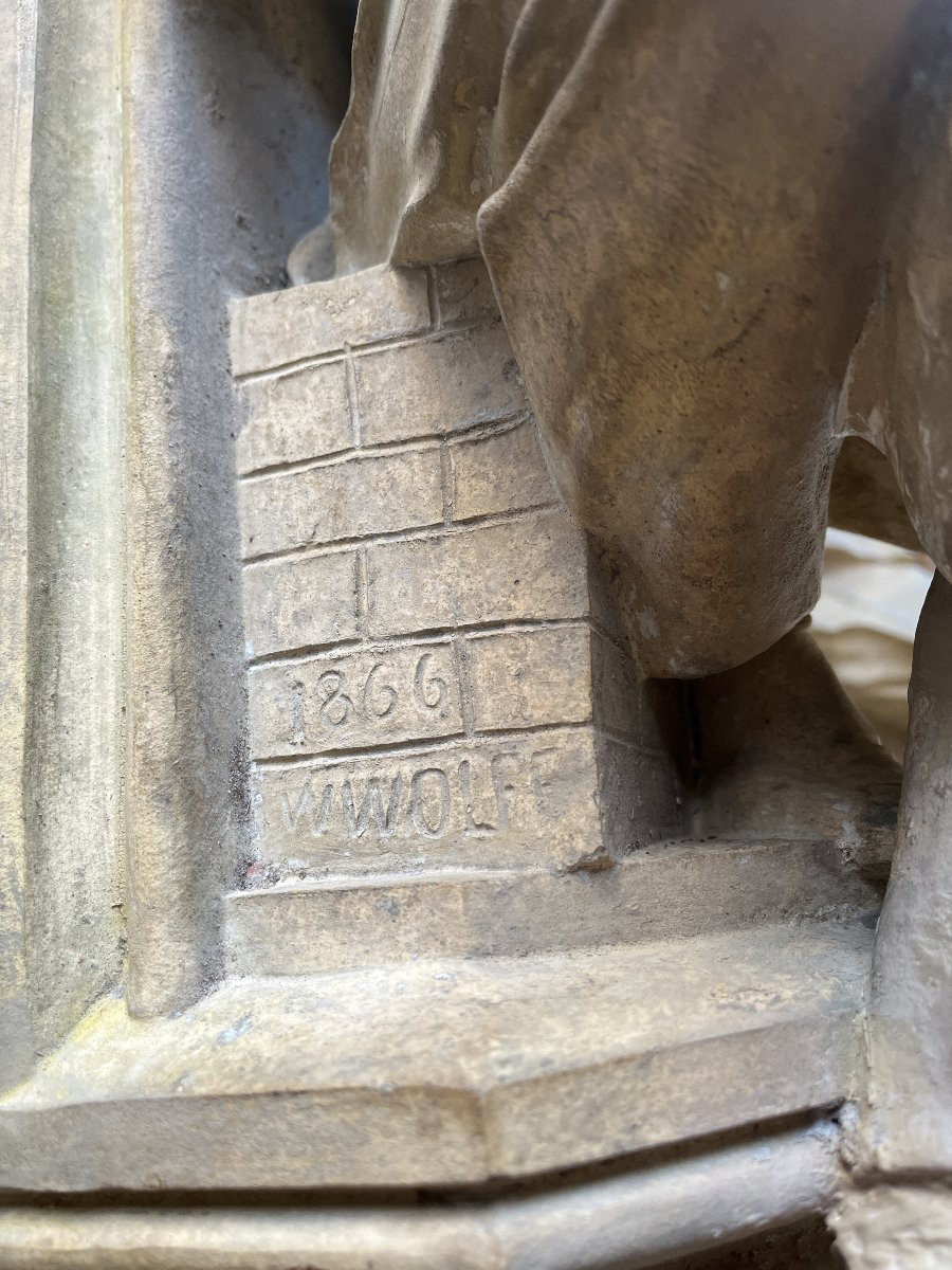 Pair Of Terracotta Sculptural Elements – Signed And Dated 1866 “w. Wolff”-photo-5