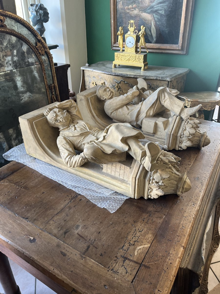 Pair Of Terracotta Sculptural Elements – Signed And Dated 1866 “w. Wolff”-photo-8